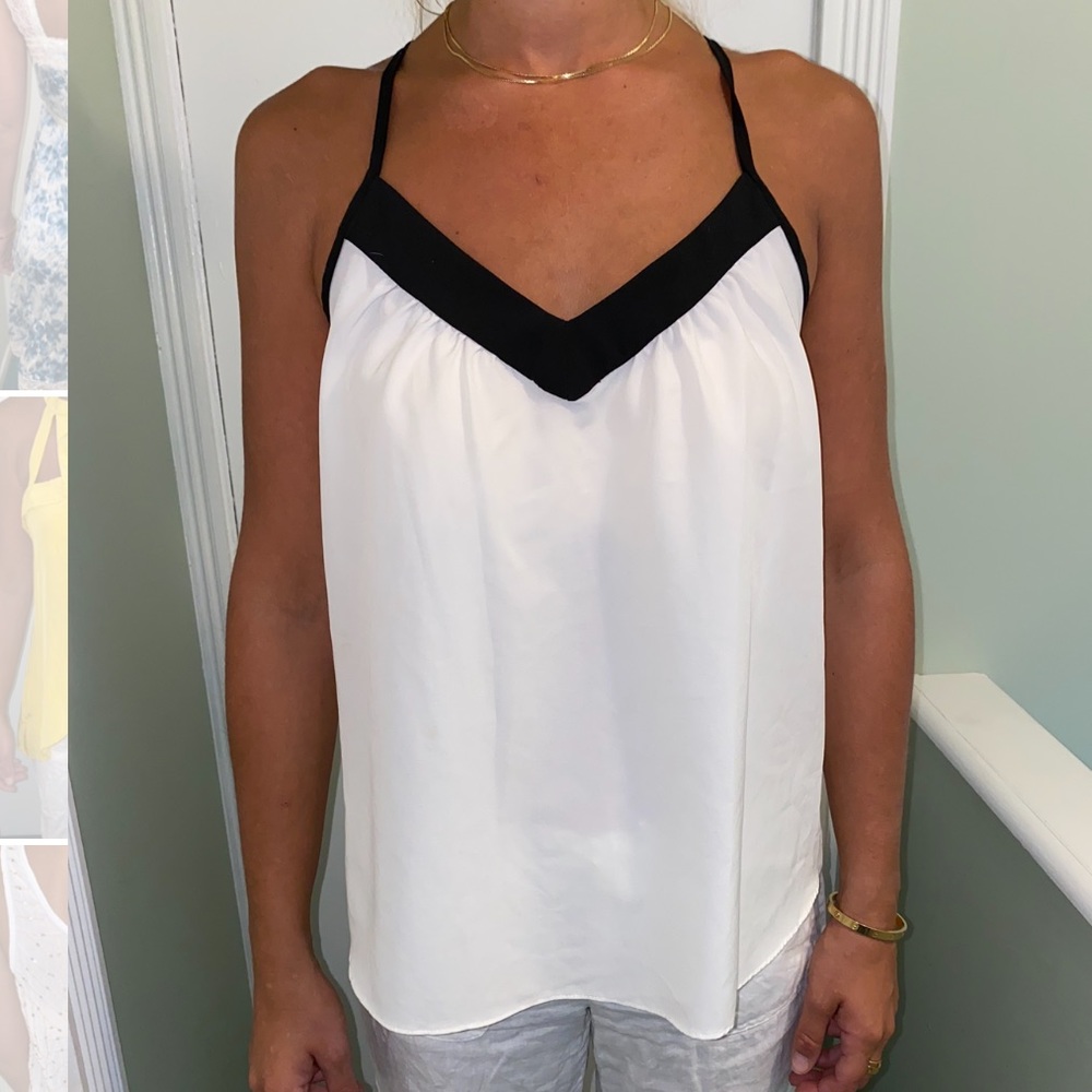 love...ady black with white trim polyester top